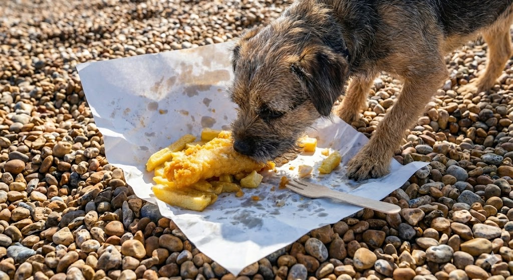 dog eating chips